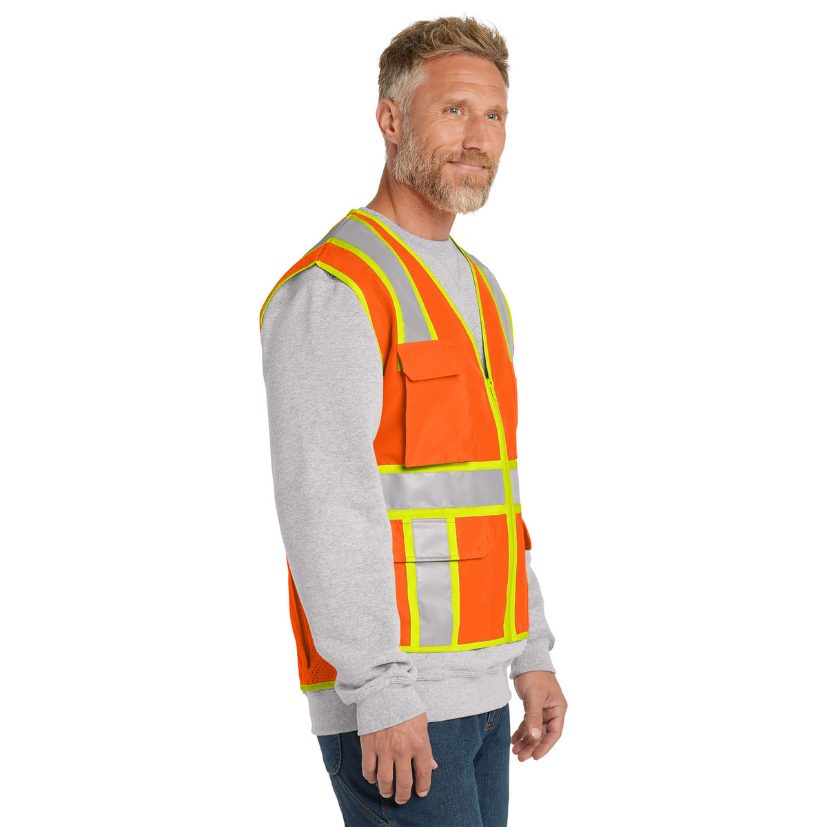 CornerStone CSV105 ANSI 107 Class 2 Surveyor Zippered Two-Tone Safety Vest | Custom Logo Print