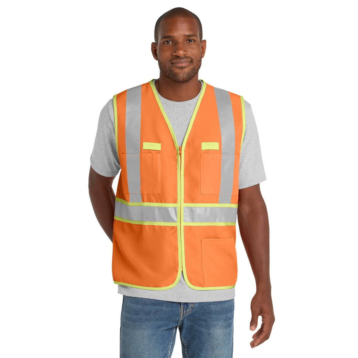 CornerStone CSV407 ANSI 107 Class 2 Dual-Color Zippered Safety Vest | Custom Logo Print