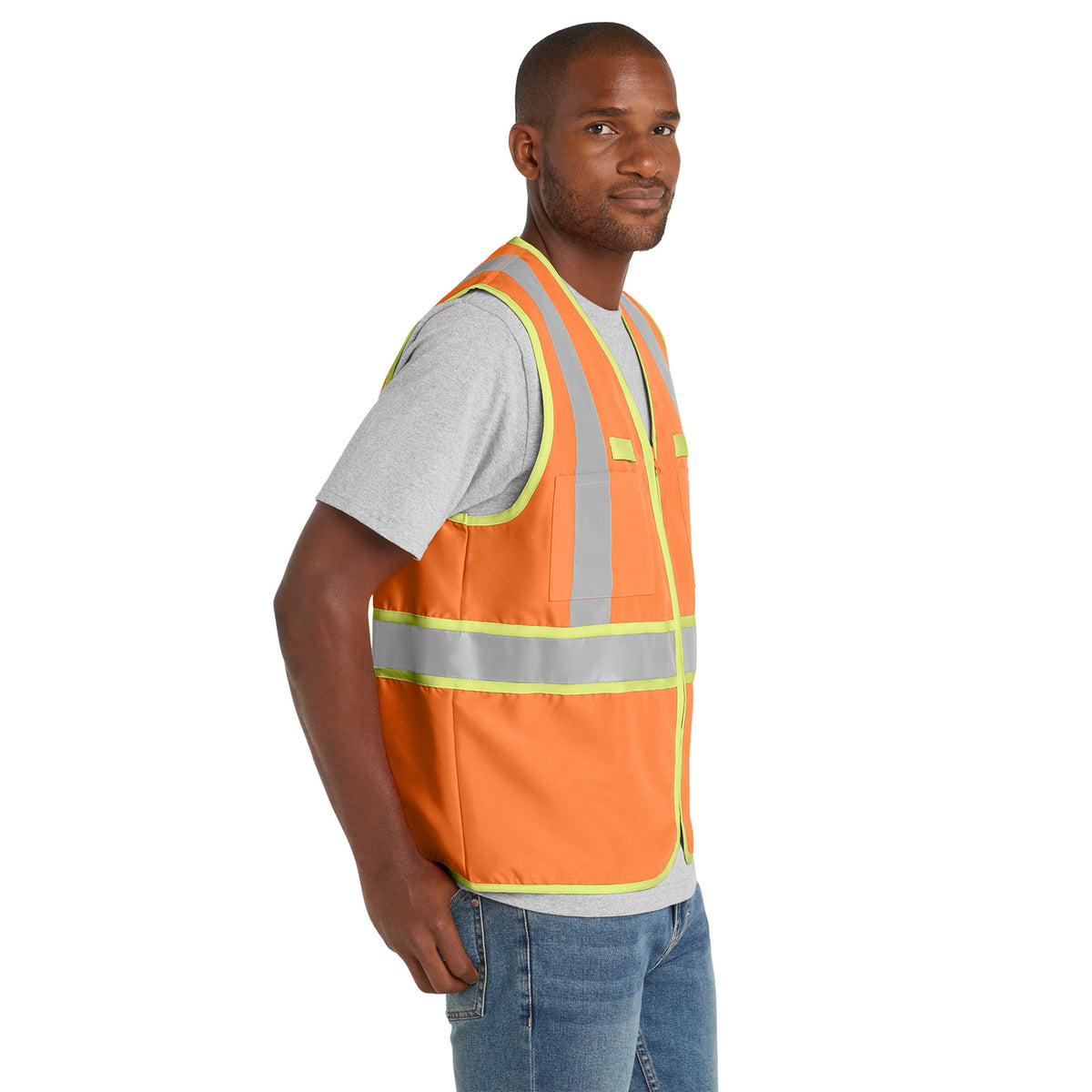 CornerStone CSV407 ANSI 107 Class 2 Dual-Color Zippered Safety Vest | Custom Logo Print