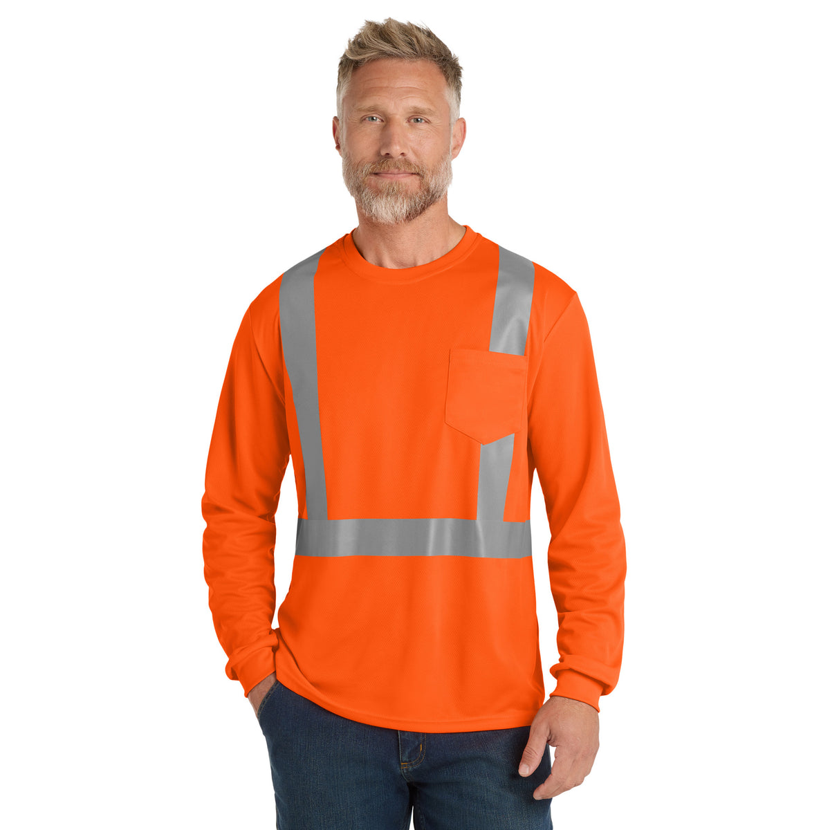 CornerStone CS201 ANSI 107 Class 2 Long Sleeve High-Visibility Mesh T-Shirt | Custom DTF Print