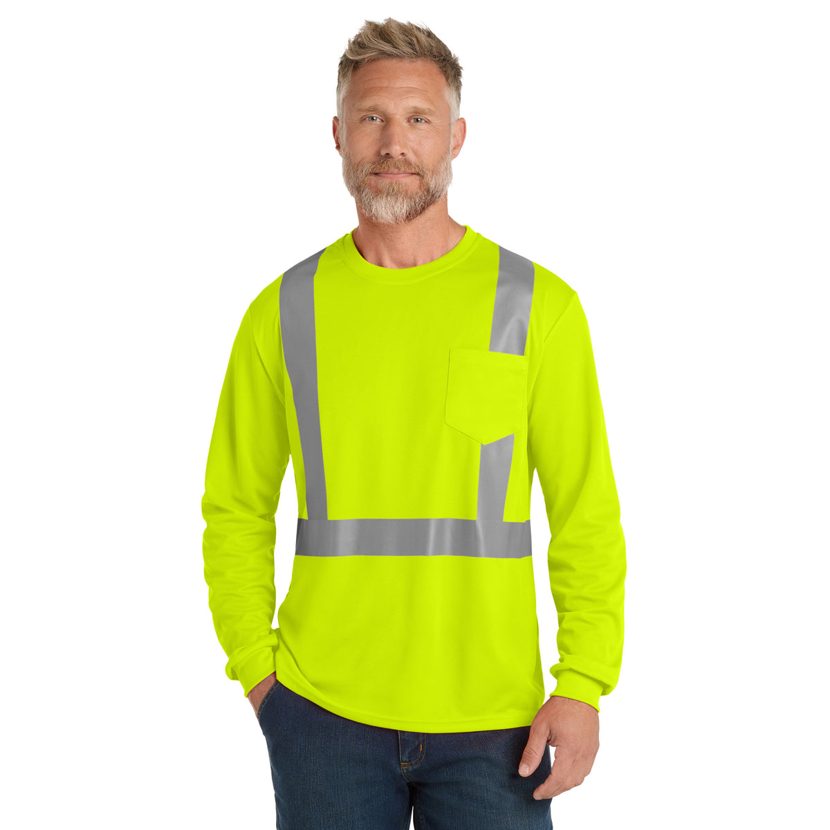 CornerStone CS201 ANSI 107 Class 2 Long Sleeve High-Visibility Mesh T-Shirt | Custom DTF Print