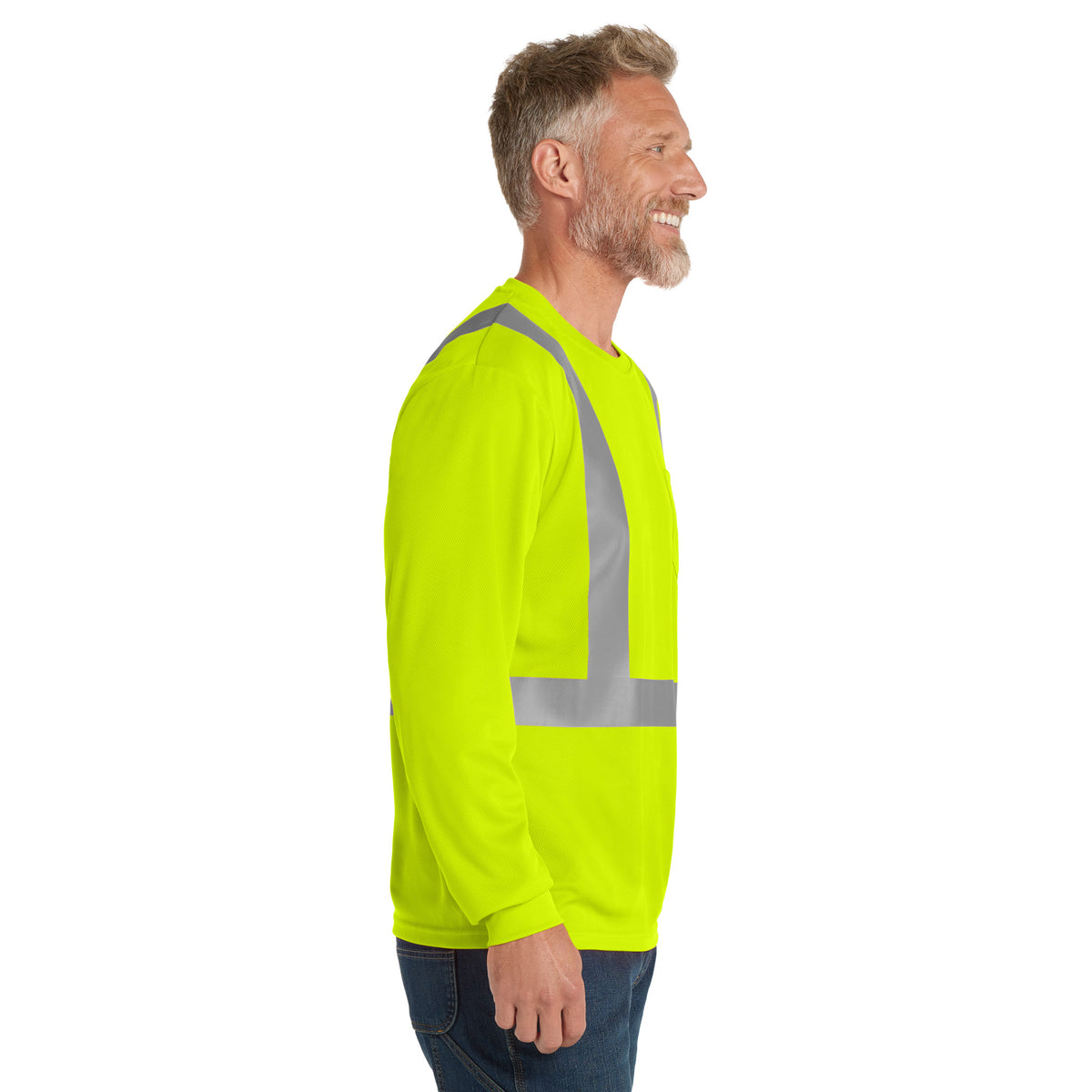 CornerStone CS201 ANSI 107 Class 2 Long Sleeve High-Visibility Mesh T-Shirt | Custom DTF Print