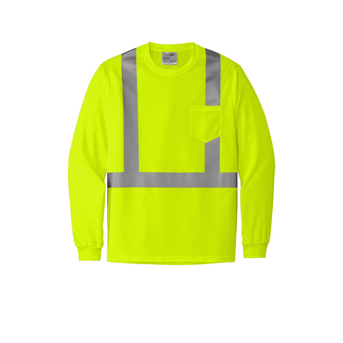 CornerStone CS201 ANSI 107 Class 2 Long Sleeve High-Visibility Mesh T-Shirt | Custom DTF Print