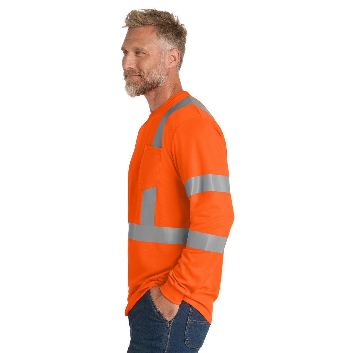 CornerStone CS203 ANSI 107 Class 3 Long Sleeve High-Visibility Mesh T-Shirt | Custom DTF Print