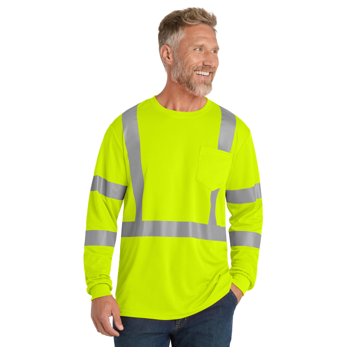 CornerStone CS203 ANSI 107 Class 3 Long Sleeve High-Visibility Mesh T-Shirt | Custom DTF Print