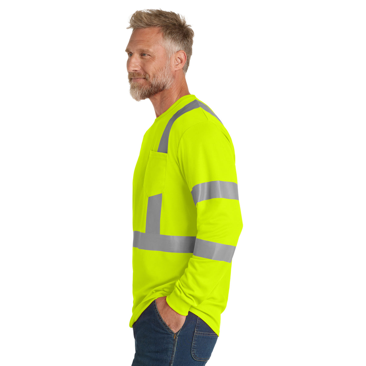CornerStone CS203 ANSI 107 Class 3 Long Sleeve High-Visibility Mesh T-Shirt | Custom DTF Print