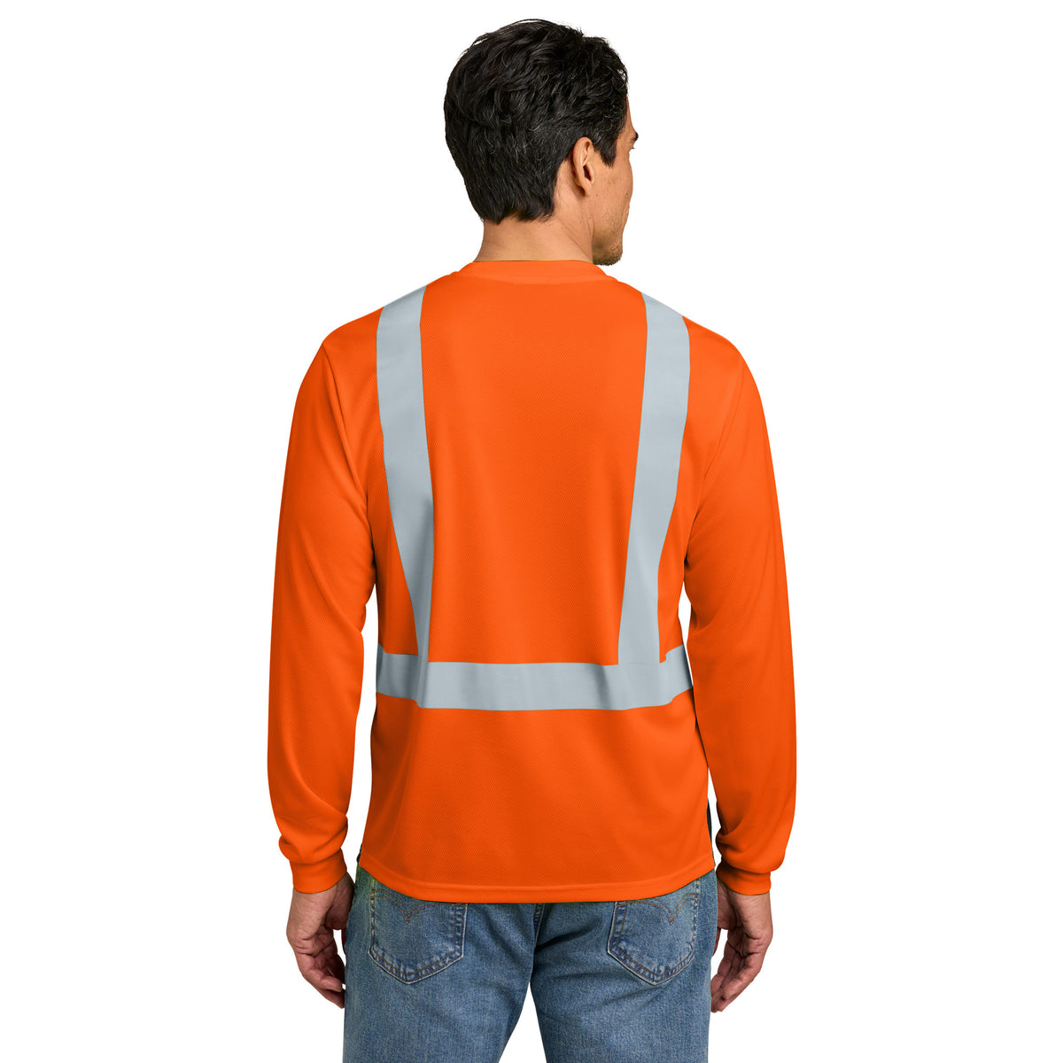 CornerStone CS207 ANSI 107 Class 2 Long Sleeve Mesh Blocked Safety T-Shirt | Custom DTF Print