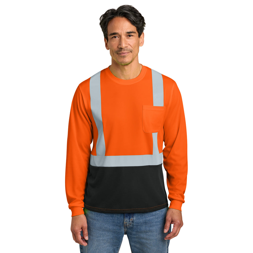 CornerStone CS207 ANSI 107 Class 2 Long Sleeve Mesh Blocked Safety T-Shirt | Custom DTF Print