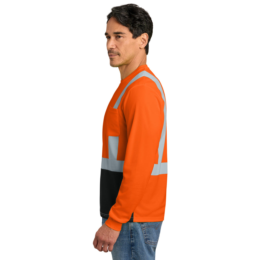 CornerStone CS207 ANSI 107 Class 2 Long Sleeve Mesh Blocked Safety T-Shirt | Custom DTF Print