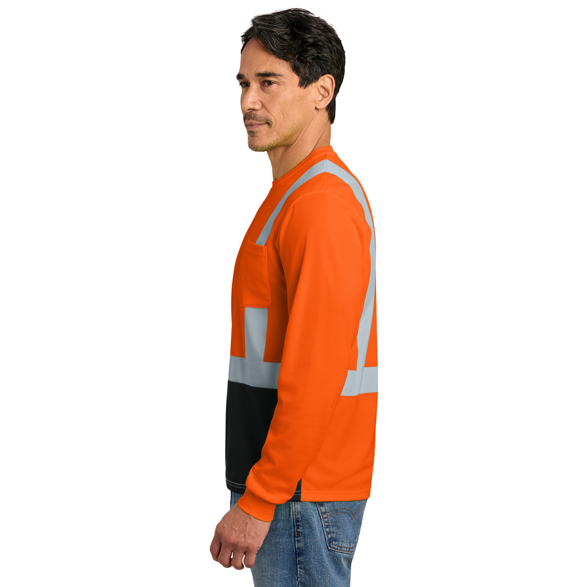 CornerStone CS207 ANSI 107 Class 2 Long Sleeve Mesh Blocked Safety T-Shirt | Custom DTF Print
