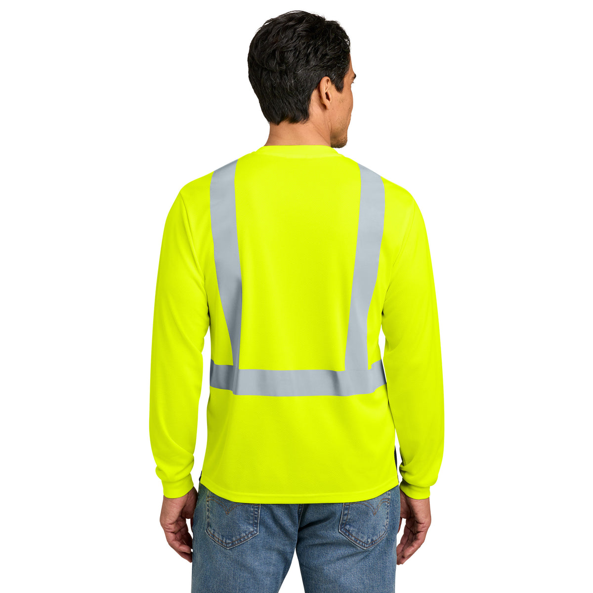 CornerStone CS207 ANSI 107 Class 2 Long Sleeve Mesh Blocked Safety T-Shirt | Custom DTF Print
