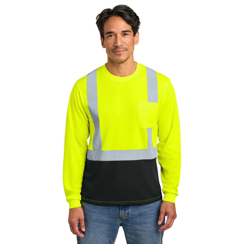 CornerStone CS207 ANSI 107 Class 2 Long Sleeve Mesh Blocked Safety T-Shirt | Custom DTF Print
