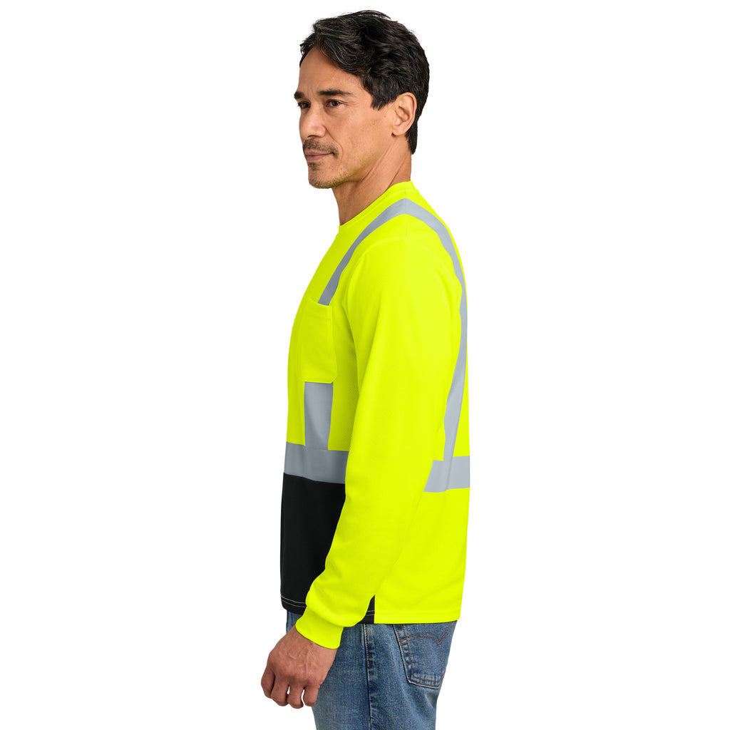 CornerStone CS207 ANSI 107 Class 2 Long Sleeve Mesh Blocked Safety T-Shirt | Custom DTF Print
