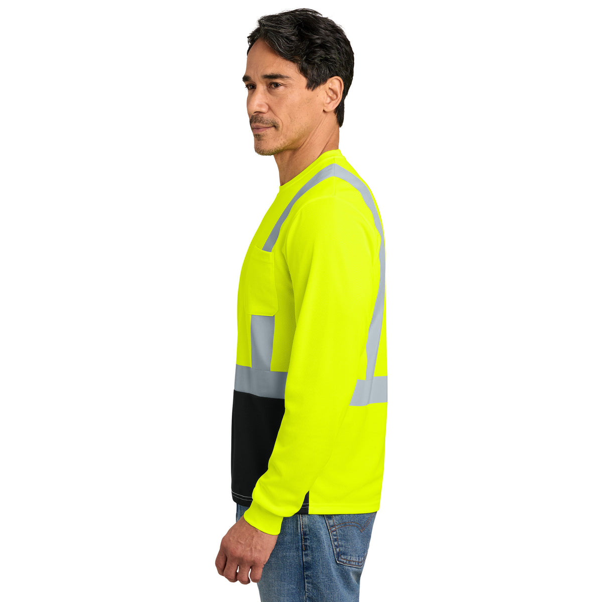 CornerStone CS207 ANSI 107 Class 2 Long Sleeve Mesh Blocked Safety T-Shirt | Custom DTF Print