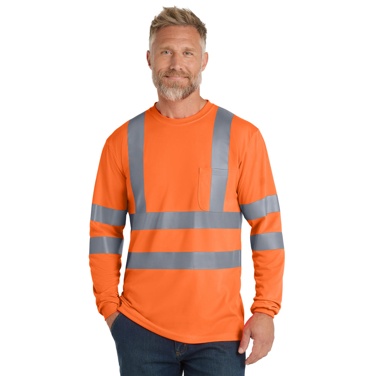 CornerStone CS409 ANSI 107 Class 3 Long Sleeve Reflective Safety T-Shirt | Custom DTF Print