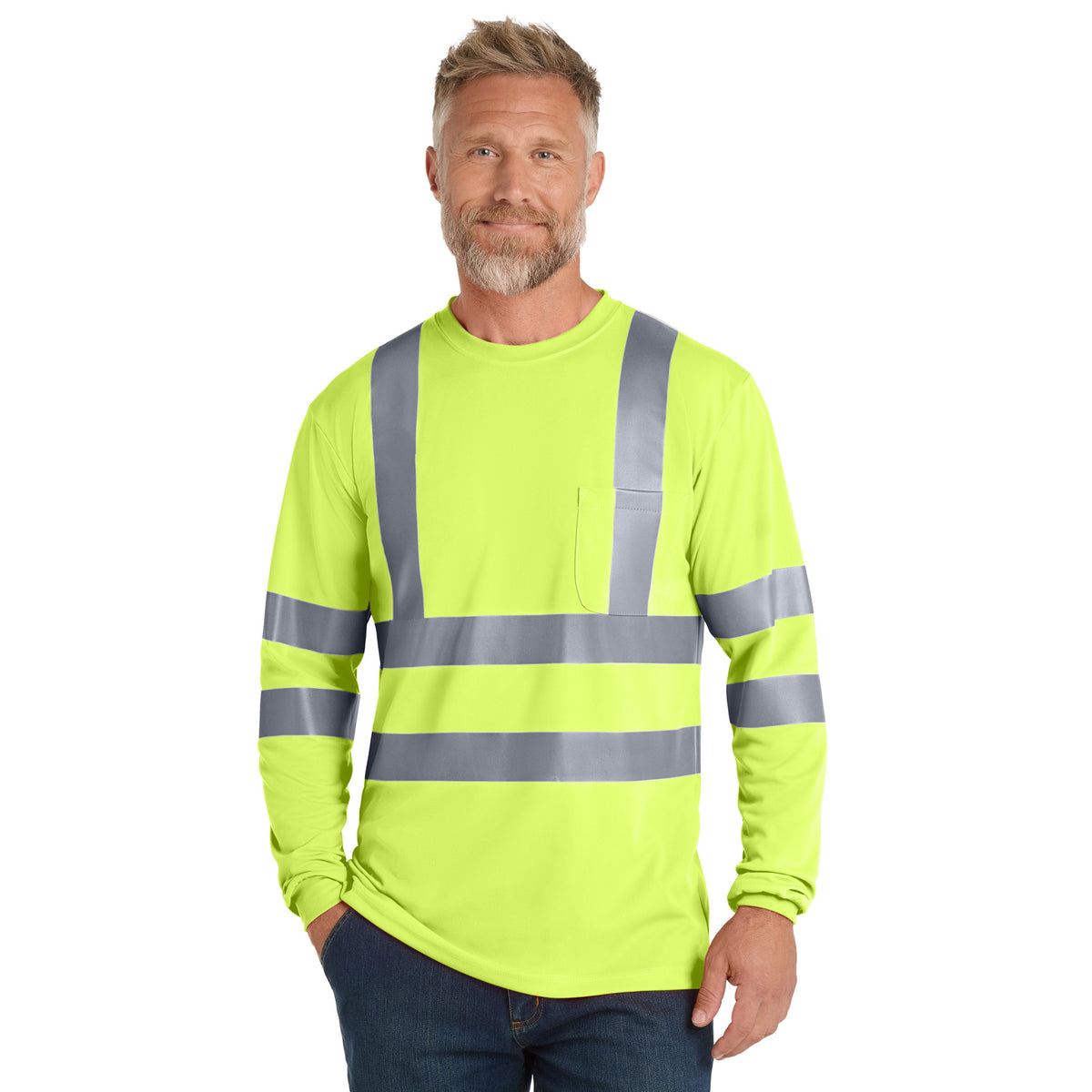 CornerStone CS409 ANSI 107 Class 3 Long Sleeve Reflective Safety T-Shirt | Custom DTF Print
